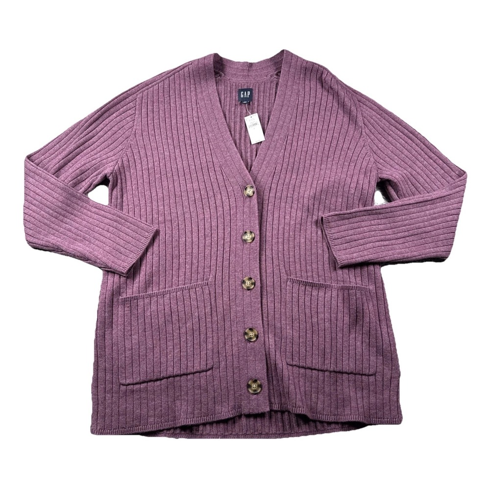 Gap Cardigan Sweater Womens L Button Up Pockets Relaxed Wool Blend Fisherman NWT